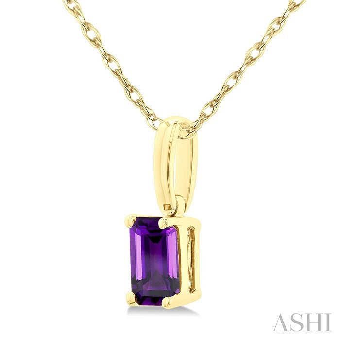 5X3 MM Octagon Shape Amethyst Semi-Precious Solitaire Pendant With Chain in 10K Yellow Gold