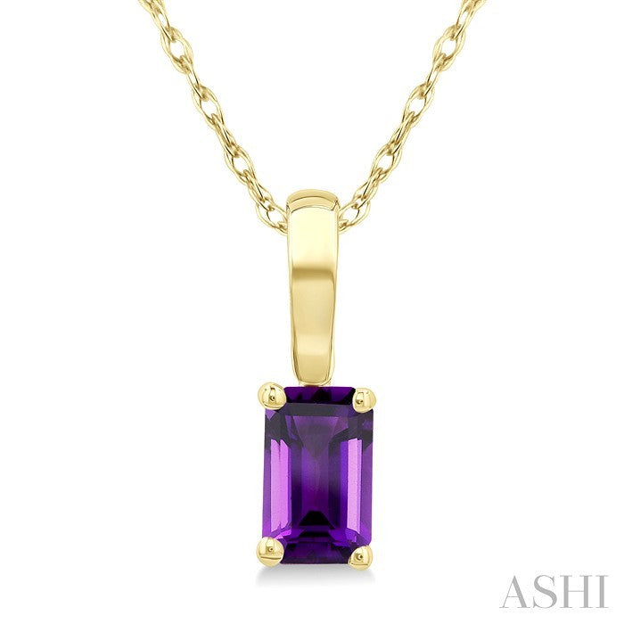 5X3 MM Octagon Shape Amethyst Semi-Precious Solitaire Pendant With Chain in 10K Yellow Gold