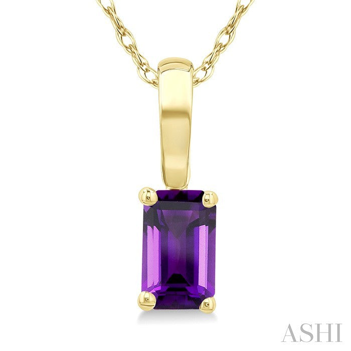 5X3 MM Octagon Shape Amethyst Semi-Precious Solitaire Pendant With Chain in 10K Yellow Gold