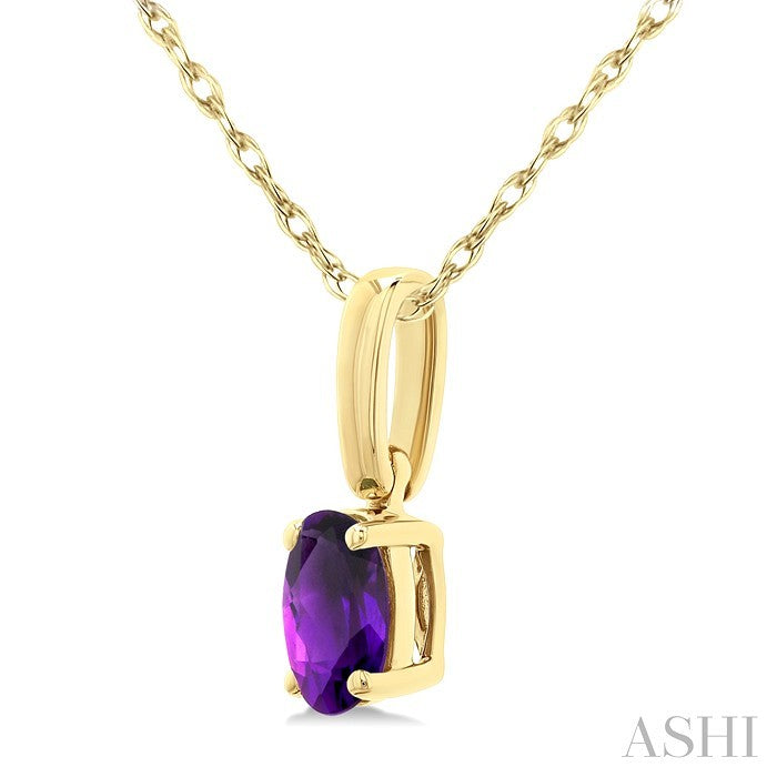 5X3 MM Oval Shape Amethyst Semi-Precious Solitaire Pendant With Chain in 10K Yellow Gold