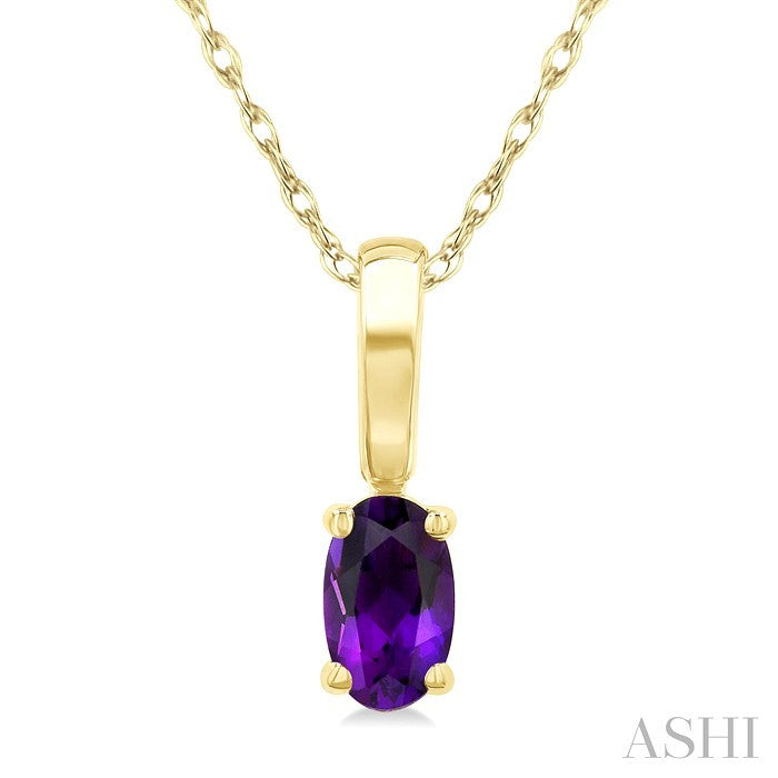 5X3 MM Oval Shape Amethyst Semi-Precious Solitaire Pendant With Chain in 10K Yellow Gold
