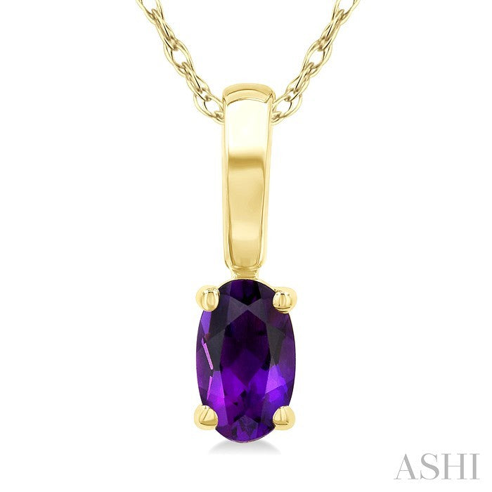 5X3 MM Oval Shape Amethyst Semi-Precious Solitaire Pendant With Chain in 10K Yellow Gold