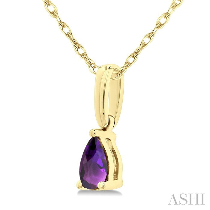 5X3 MM Pear Shape Amethyst Semi-Precious Solitaire Pendant With Chain in 10K Yellow Gold