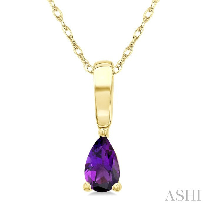 5X3 MM Pear Shape Amethyst Semi-Precious Solitaire Pendant With Chain in 10K Yellow Gold
