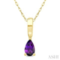 5X3 MM Pear Shape Amethyst Semi-Precious Solitaire Pendant With Chain in 10K Yellow Gold