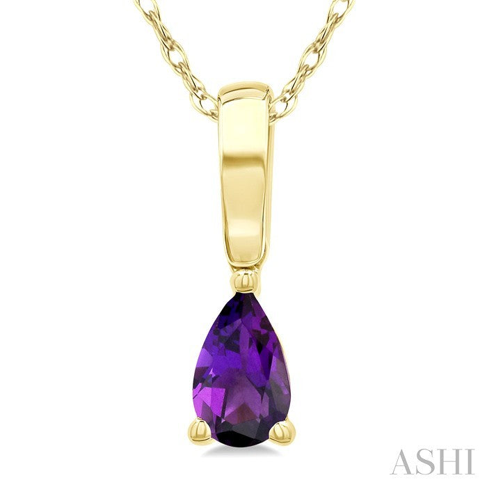 5X3 MM Pear Shape Amethyst Semi-Precious Solitaire Pendant With Chain in 10K Yellow Gold
