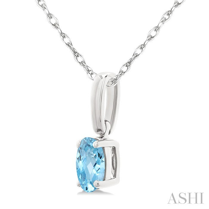 5X3 MM Oval Shape Aquamarine Semi-Precious Solitaire Pendant With Chain in 10K White Gold
