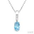 5X3 MM Oval Shape Aquamarine Semi-Precious Solitaire Pendant With Chain in 10K White Gold