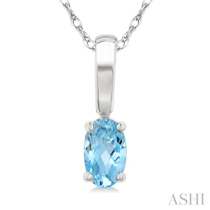 5X3 MM Oval Shape Aquamarine Semi-Precious Solitaire Pendant With Chain in 10K White Gold