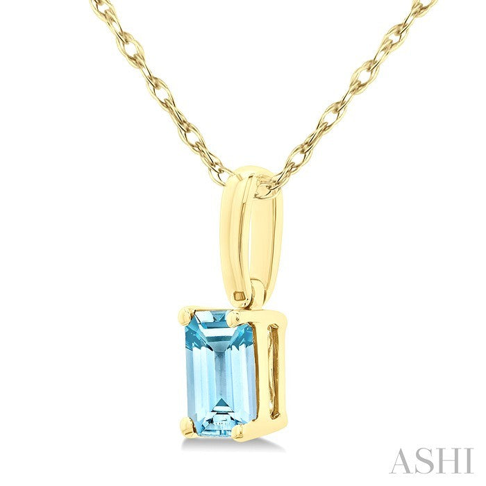5X3 MM Octagon Shape Aquamarine Semi-Precious Solitaire Pendant With Chain in 10K Yellow Gold