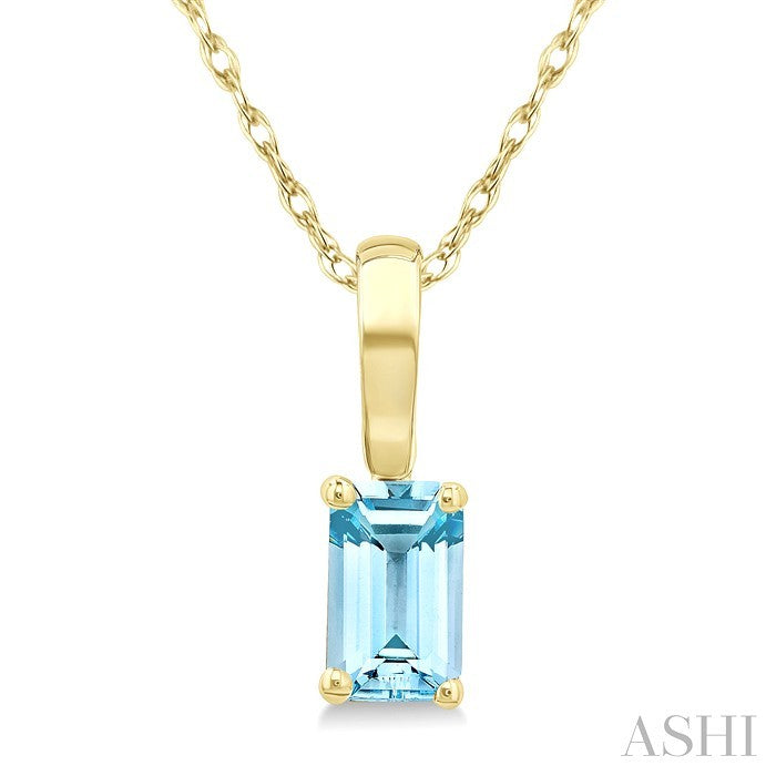 5X3 MM Octagon Shape Aquamarine Semi-Precious Solitaire Pendant With Chain in 10K Yellow Gold