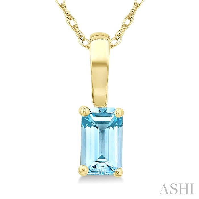 5X3 MM Octagon Shape Aquamarine Semi-Precious Solitaire Pendant With Chain in 10K Yellow Gold