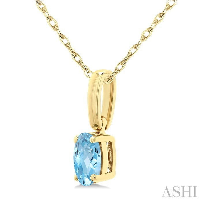 5X3 MM Oval Shape Aquamarine Semi-Precious Solitaire Pendant With Chain in 10K Yellow Gold