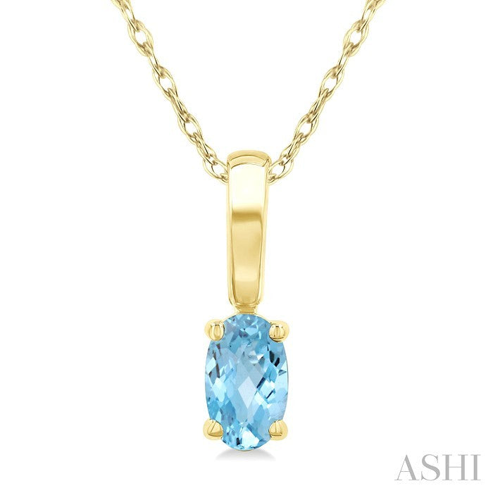 5X3 MM Oval Shape Aquamarine Semi-Precious Solitaire Pendant With Chain in 10K Yellow Gold
