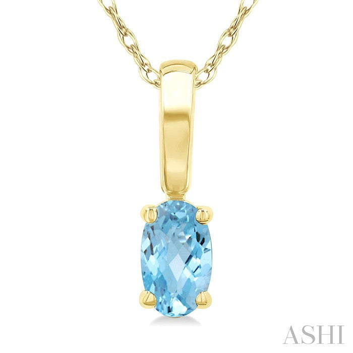 5X3 MM Oval Shape Aquamarine Semi-Precious Solitaire Pendant With Chain in 10K Yellow Gold