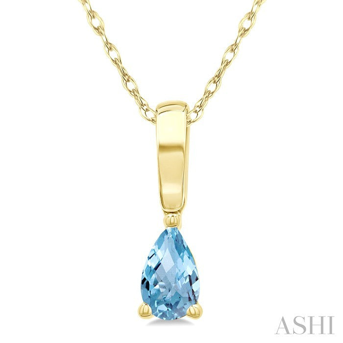 5X3 MM Pear Shape Aquamarine Semi-Precious Solitaire Pendant With Chain in 10K Yellow Gold