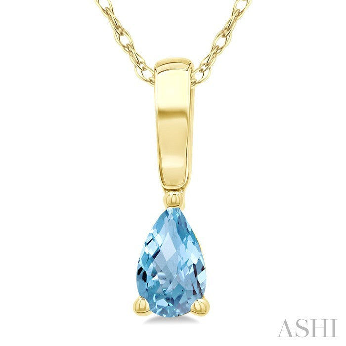 5X3 MM Pear Shape Aquamarine Semi-Precious Solitaire Pendant With Chain in 10K Yellow Gold