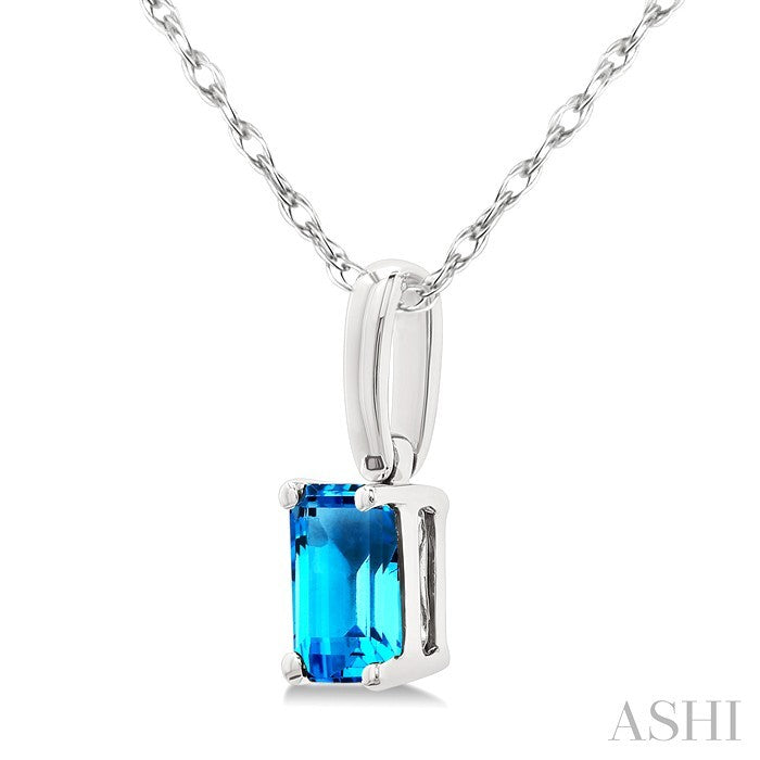 5X3 MM Octagon Shape Blue Topaz Semi-Precious Solitaire Pendant With Chain in 10K White Gold