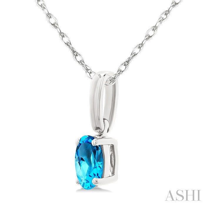5X3 MM Oval Shape Blue Topaz Semi-Precious Solitaire Pendant With Chain in 10K White Gold