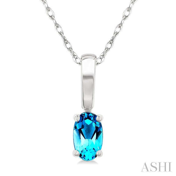 5X3 MM Oval Shape Blue Topaz Semi-Precious Solitaire Pendant With Chain in 10K White Gold