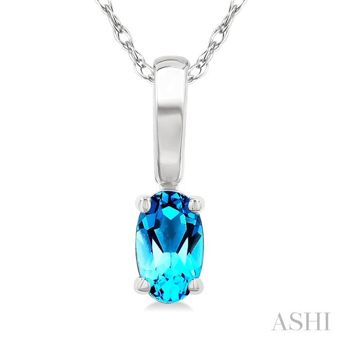 5X3 MM Oval Shape Blue Topaz Semi-Precious Solitaire Pendant With Chain in 10K White Gold