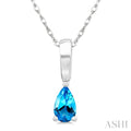 5X3 MM Pear Shape Blue Topaz Semi-Precious Solitaire Pendant With Chain in 10K White Gold