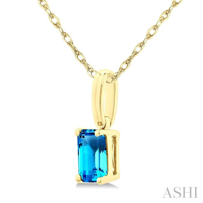 5X3 MM Octagon Shape Blue Topaz Semi-Precious Solitaire Pendant With Chain in 10K Yellow Gold