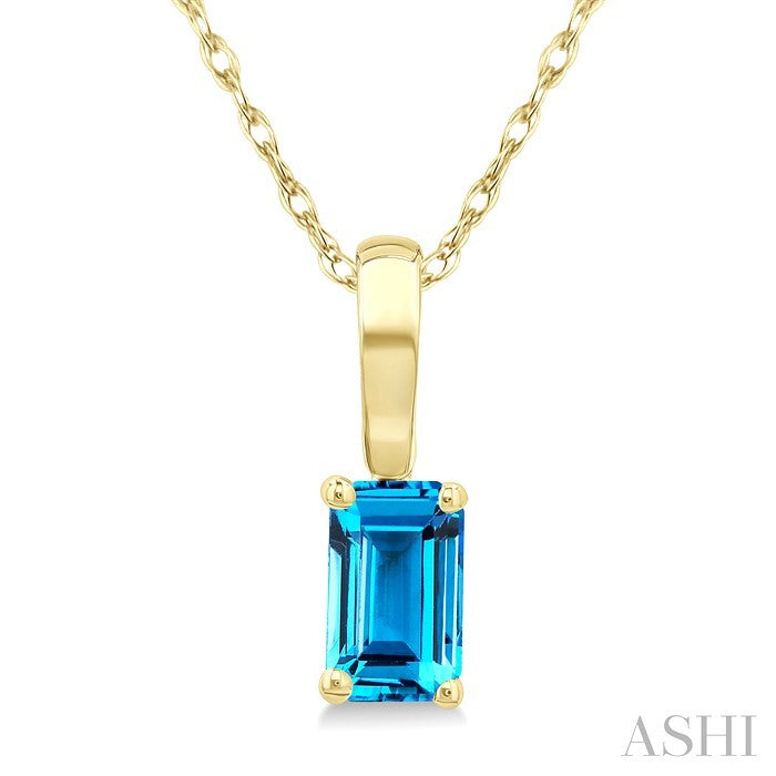 5X3 MM Octagon Shape Blue Topaz Semi-Precious Solitaire Pendant With Chain in 10K Yellow Gold