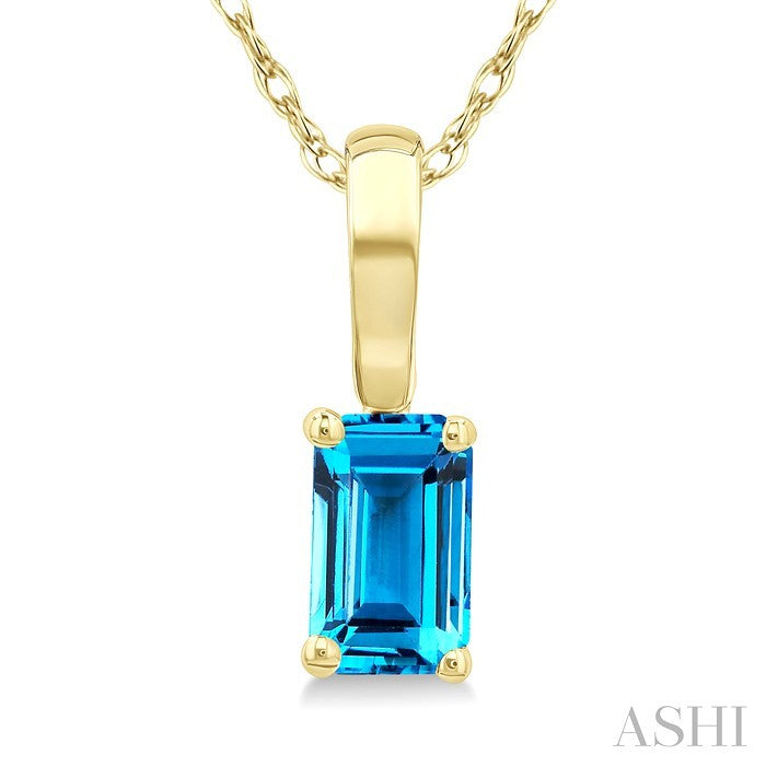 5X3 MM Octagon Shape Blue Topaz Semi-Precious Solitaire Pendant With Chain in 10K Yellow Gold