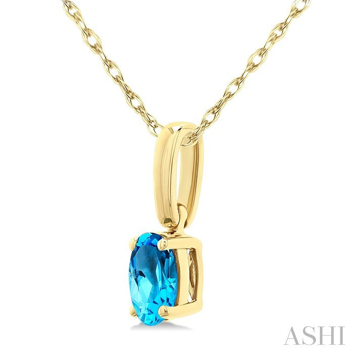 5X3 MM Oval Shape Blue Topaz Semi-Precious Solitaire Pendant With Chain in 10K Yellow Gold