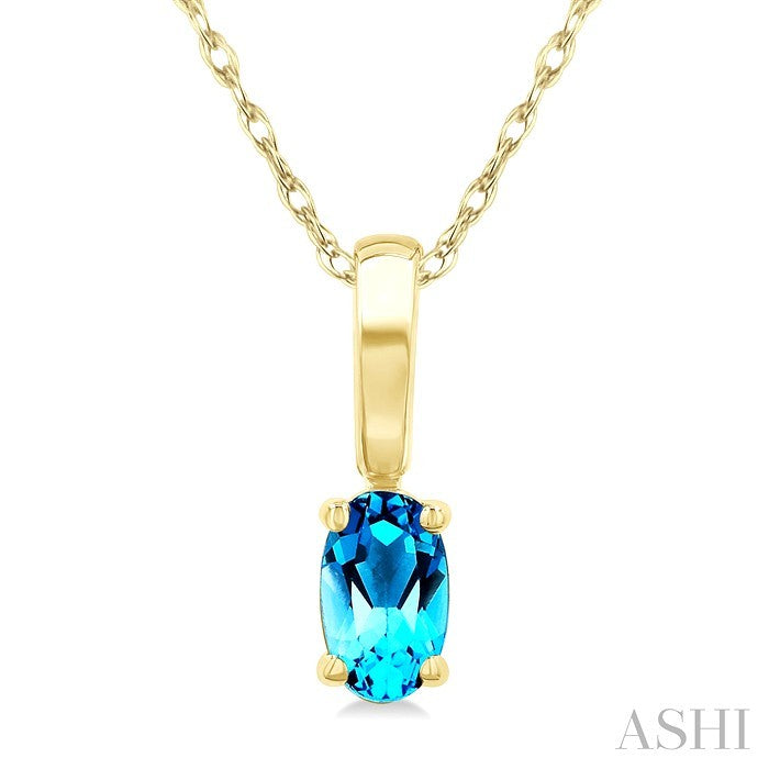 5X3 MM Oval Shape Blue Topaz Semi-Precious Solitaire Pendant With Chain in 10K Yellow Gold