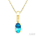 5X3 MM Oval Shape Blue Topaz Semi-Precious Solitaire Pendant With Chain in 10K Yellow Gold