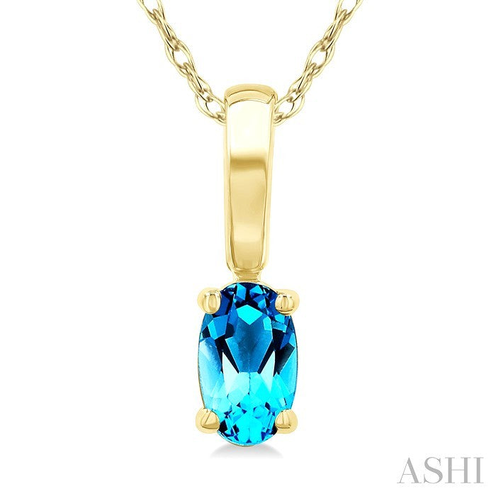 5X3 MM Oval Shape Blue Topaz Semi-Precious Solitaire Pendant With Chain in 10K Yellow Gold