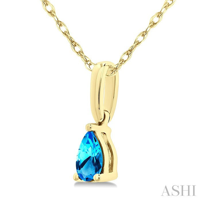 5X3 MM Pear Shape Blue Topaz Semi-Precious Solitaire Pendant With Chain in 10K Yellow Gold