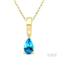 5X3 MM Pear Shape Blue Topaz Semi-Precious Solitaire Pendant With Chain in 10K Yellow Gold