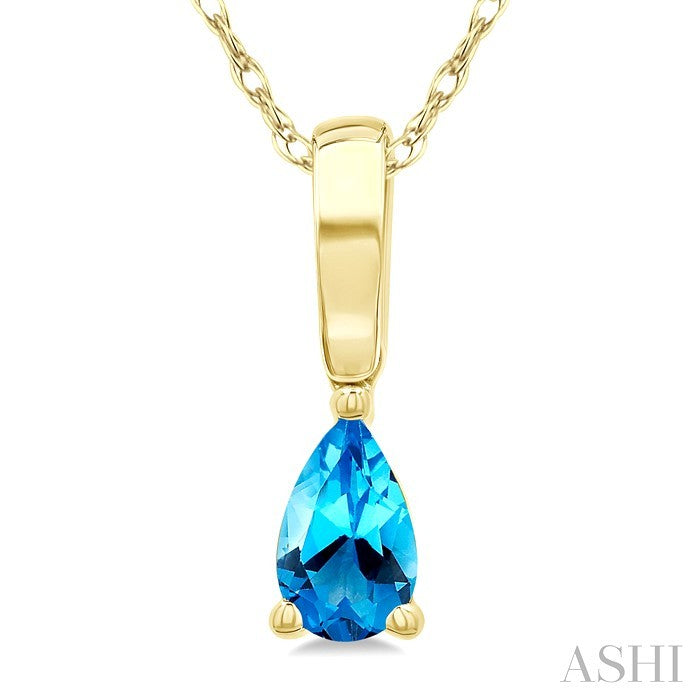 5X3 MM Pear Shape Blue Topaz Semi-Precious Solitaire Pendant With Chain in 10K Yellow Gold