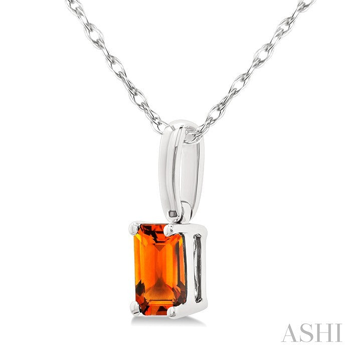 5X3 MM Octagon Shape Citrine Semi-Precious Solitaire Pendant With Chain in 10K White Gold