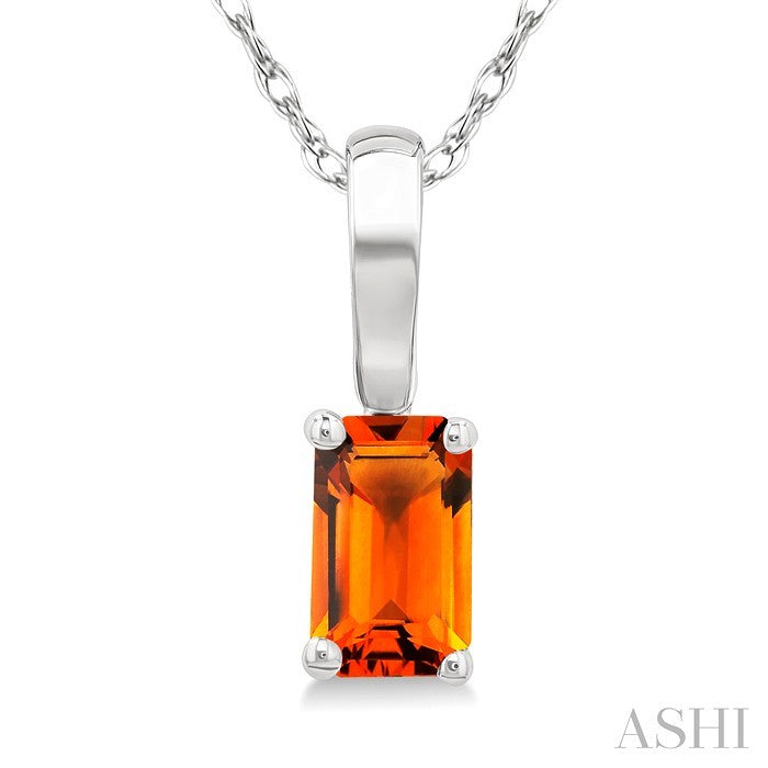 5X3 MM Octagon Shape Citrine Semi-Precious Solitaire Pendant With Chain in 10K White Gold
