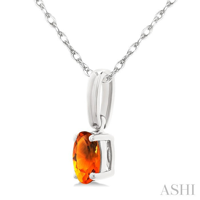 5X3 MM Oval Shape Citrine Semi-Precious Solitaire Pendant With Chain in 10K White Gold