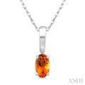 5X3 MM Oval Shape Citrine Semi-Precious Solitaire Pendant With Chain in 10K White Gold
