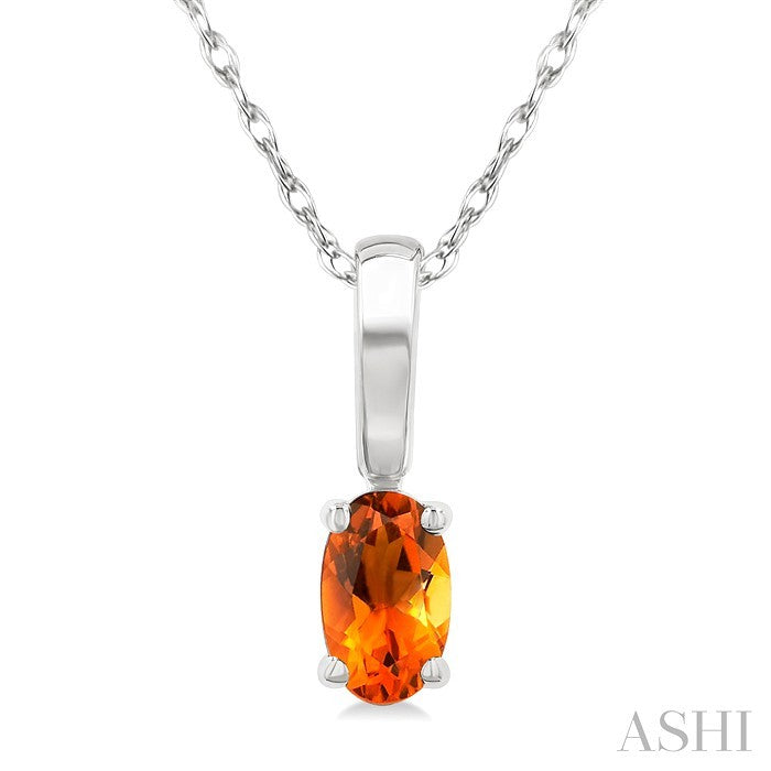 5X3 MM Oval Shape Citrine Semi-Precious Solitaire Pendant With Chain in 10K White Gold