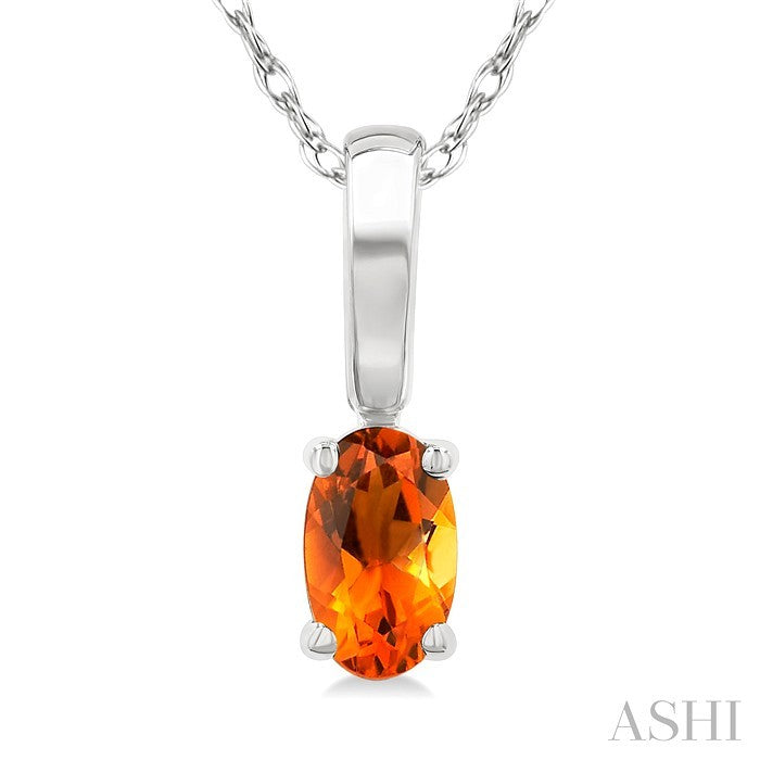 5X3 MM Oval Shape Citrine Semi-Precious Solitaire Pendant With Chain in 10K White Gold