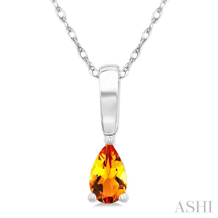 5X3 MM Pear Shape Citrine Semi-Precious Solitaire Pendant With Chain in 10K White Gold