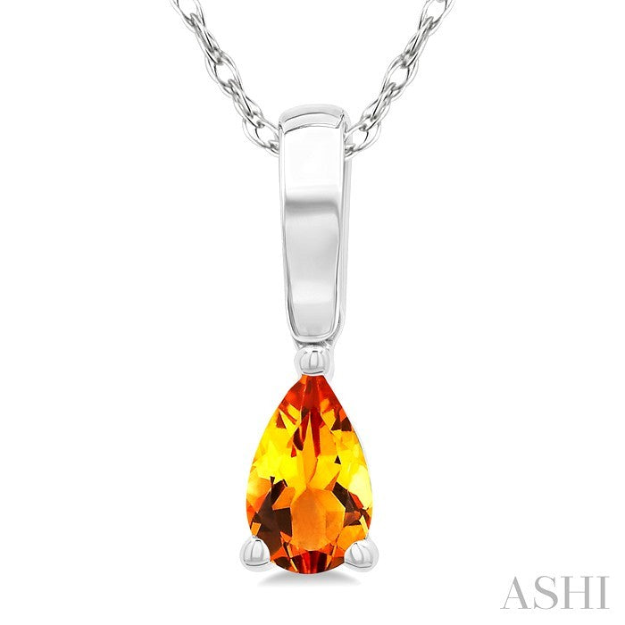 5X3 MM Pear Shape Citrine Semi-Precious Solitaire Pendant With Chain in 10K White Gold