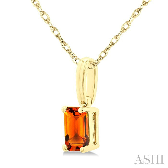 5X3 MM Octagon Shape Citrine Semi-Precious Solitaire Pendant With Chain in 10K Yellow Gold