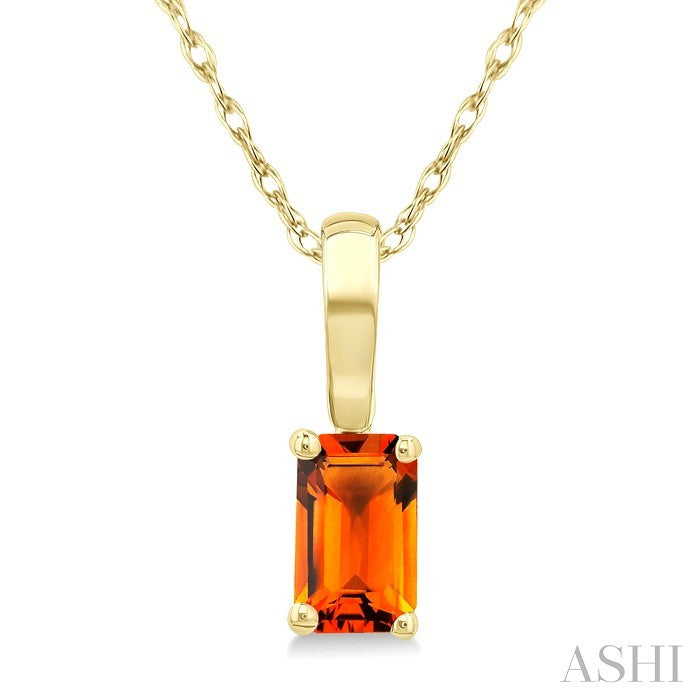 5X3 MM Octagon Shape Citrine Semi-Precious Solitaire Pendant With Chain in 10K Yellow Gold