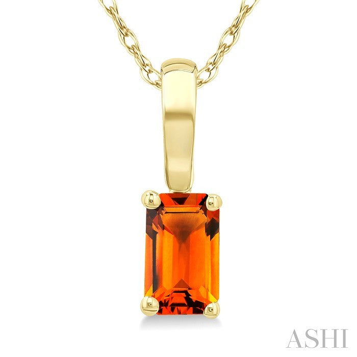 5X3 MM Octagon Shape Citrine Semi-Precious Solitaire Pendant With Chain in 10K Yellow Gold
