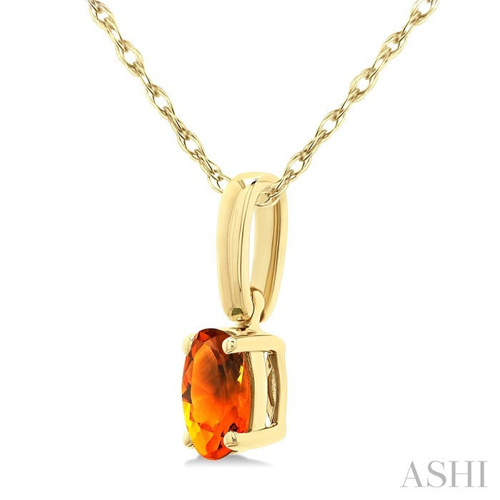 5X3 MM Oval Shape Citrine Semi-Precious Solitaire Pendant With Chain in 10K Yellow Gold