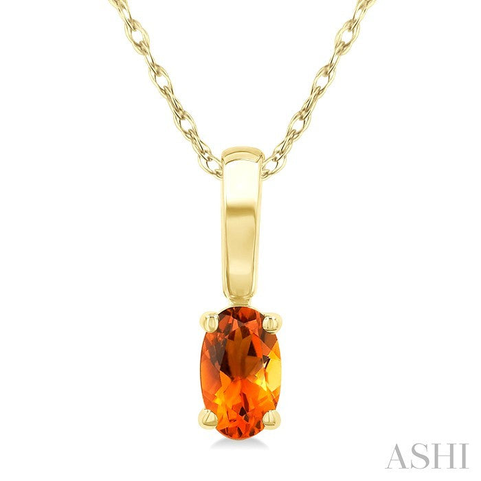 5X3 MM Oval Shape Citrine Semi-Precious Solitaire Pendant With Chain in 10K Yellow Gold