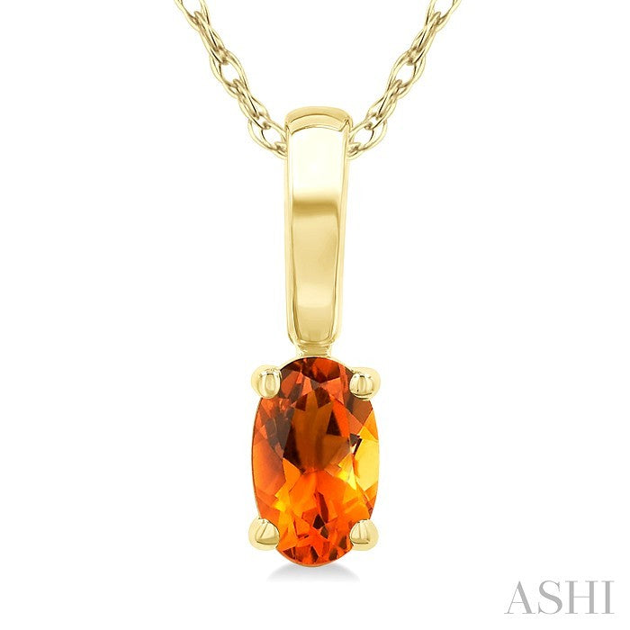 5X3 MM Oval Shape Citrine Semi-Precious Solitaire Pendant With Chain in 10K Yellow Gold